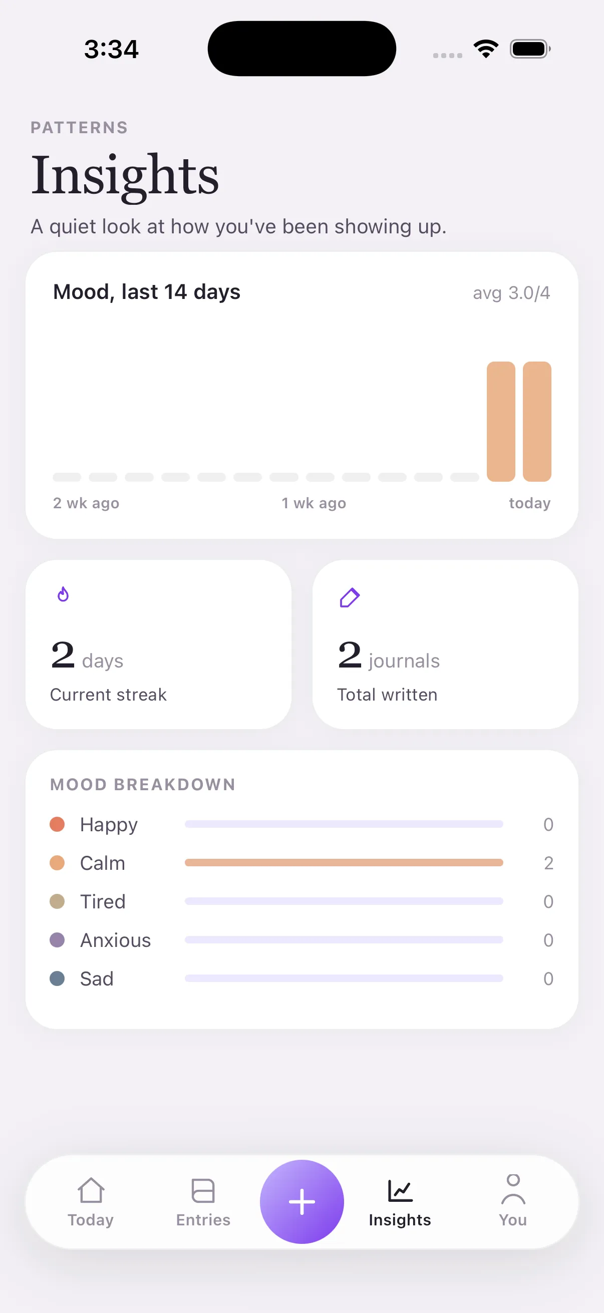 Insights screen in Becoming.